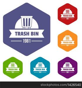 Bin plastic icons vector colorful hexahedron set collection isolated on white . Bin plastic icons vector hexahedron