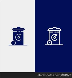 Bin, Recycling, Energy, Recycil bin Line and Glyph Solid icon Blue banner Line and Glyph Solid icon Blue banner