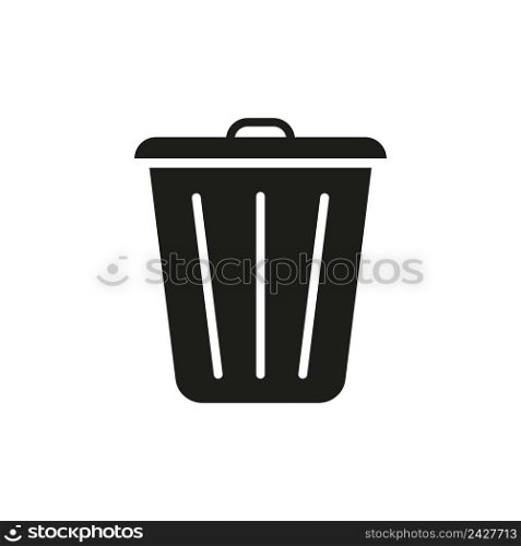 Bin, trash, garbage. Bin, trash, garbage icon. Black dustbin isolated on white background. Symbol for waste. Logo of rubbish. Flat wastebasket. Delete symbol. Vector.