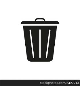 Bin, trash, garbage. Bin, trash, garbage icon. Black dustbin isolated on white background. Symbol for waste. Logo of rubbish. Flat wastebasket. Delete symbol. Vector.