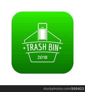 Bin trash icon green vector isolated on white background. Bin trash icon green vector