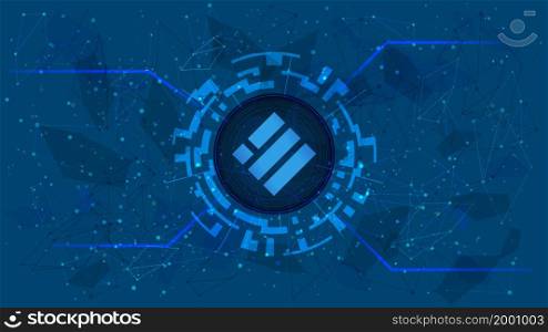 Binance USD BUSD token symbol in digital circle with futuristic cryptocurrency theme on blue background. Cryptocurrency coin icon for banner or news. Vector illustration.. Binance USD BUSD token symbol in digital circle with futuristic cryptocurrency theme on blue background. Cryptocurrency coin icon for banner or news.