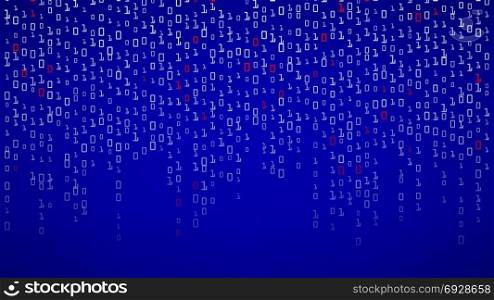 Binary Background. Algorithm Binary, Data Code, Decryption And Encoding, Row Matrix. Vector Illustration. Binary Cyberspace Background. Coding Or Hacker Concept. Matrix Style. Vector