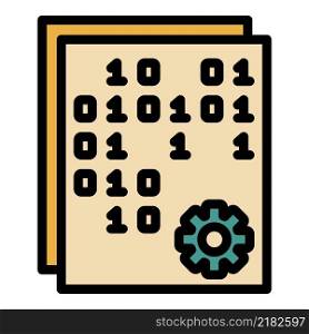 Binary code and gear icon. Outline binary code and gear vector icon color flat isolated. Binary code and gear icon color outline vector