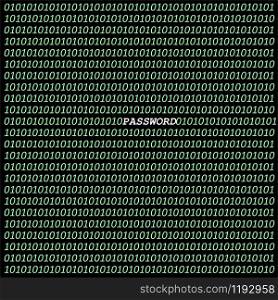 binary code and password text on black. password security sign. steal a password form the internet.