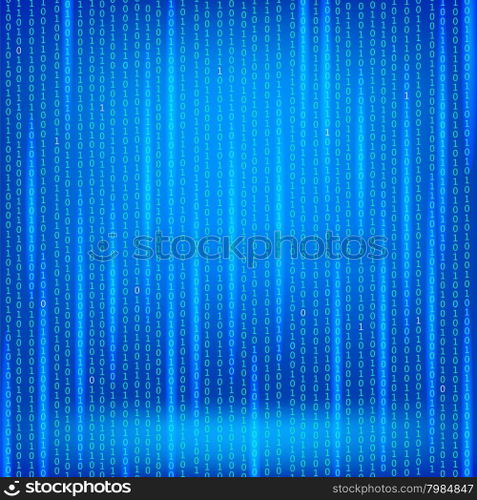 Binary Code Blue Background. Concept Binary Code Numbers. Algorithm Binary, Data Code, Decryption and Encoding.