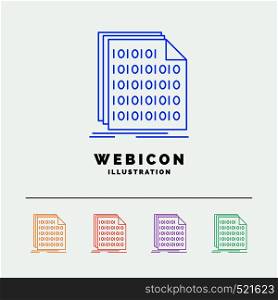 Binary, code, coding, data, document 5 Color Line Web Icon Template isolated on white. Vector illustration. Vector EPS10 Abstract Template background