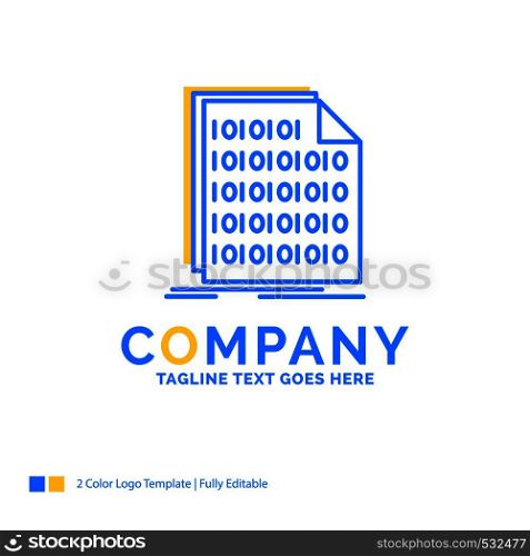 Binary, code, coding, data, document Blue Yellow Business Logo template. Creative Design Template Place for Tagline.