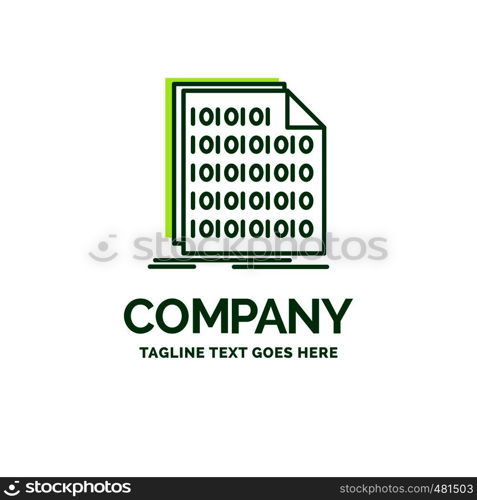 Binary, code, coding, data, document Flat Business Logo template. Creative Green Brand Name Design.