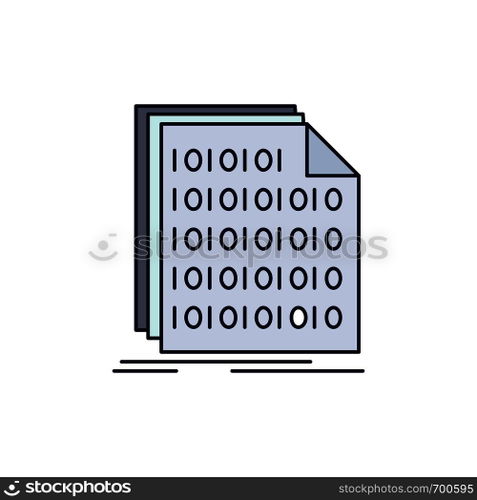 Binary, code, coding, data, document Flat Color Icon Vector
