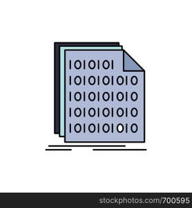 Binary, code, coding, data, document Flat Color Icon Vector