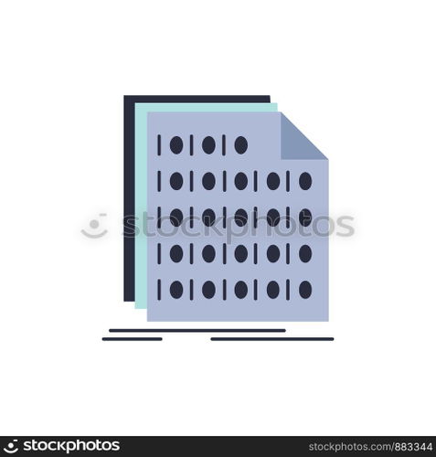 Binary, code, coding, data, document Flat Color Icon Vector