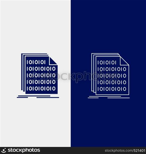 Binary, code, coding, data, document Line and Glyph web Button in Blue color Vertical Banner for UI and UX, website or mobile application. Vector EPS10 Abstract Template background