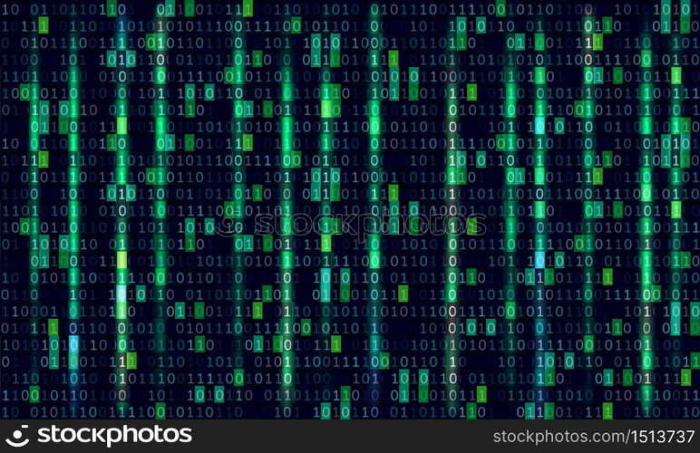 Binary code computer matrix background art design. Digits on screen. Abstract concept graphic data, technology, decryption, algorithm, encryption element - Vector