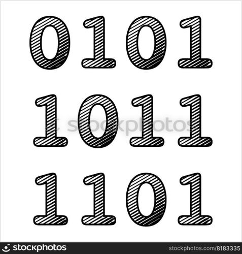Binary Code Icon, Base 2, Two Digit 1, 0 Numeric System Computer Processor Instruction, Data System, True False Boolean Logic Vector Art Illustration