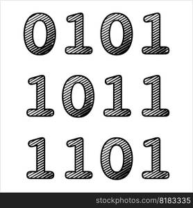 Binary Code Icon, Base 2, Two Digit 1, 0 Numeric System Computer Processor Instruction, Data System, True False Boolean Logic Vector Art Illustration
