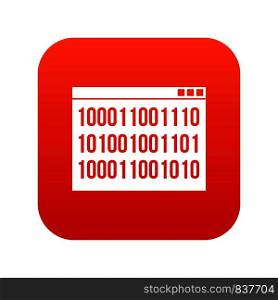 Binary code icon digital red for any design isolated on white vector illustration. Binary code icon digital red