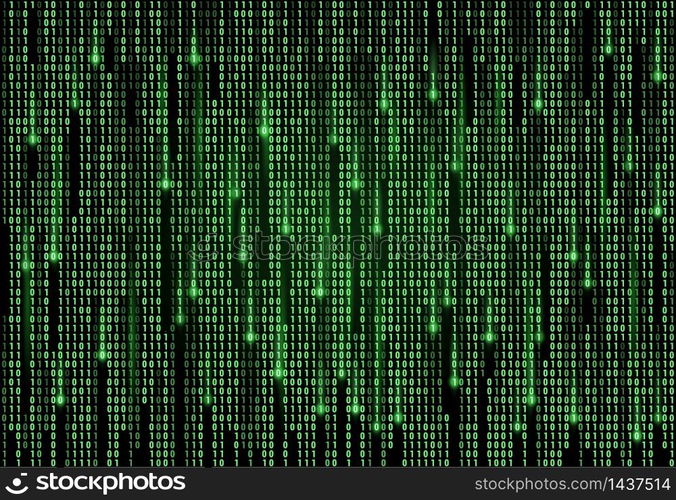 Binary code matrix vector background of computer data and digital technology. Green numbers pattern with streams of zero and one digits on black screen, internet security and cyberspace backdrop. Binary code matrix background, digital technology