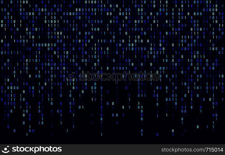Binary code stream. Digital data codes, hacker coding and crypto matrix numbers flow. Digitally blue screen or falling data numbers cyberspace matrix code on computer screen abstract vector background. Binary code stream. Digital data codes, hacker coding and crypto matrix numbers flow. Digitally blue screen abstract vector background