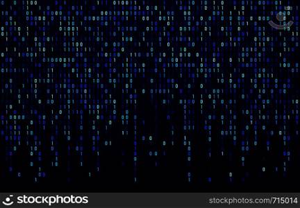 Binary code stream. Digital data codes, hacker coding and crypto matrix numbers flow. Digitally blue screen or falling data numbers cyberspace matrix code on computer screen abstract vector background. Binary code stream. Digital data codes, hacker coding and crypto matrix numbers flow. Digitally blue screen abstract vector background