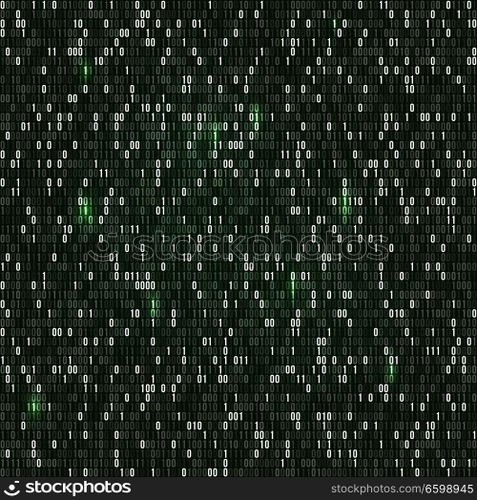 Binary code with numbers one and zero on dark background. Artificial intelligence. Big data. Smart system. Coding or hacker concept, digital technology background. Vector illustration. Binary code with numbers one and zero on dark background. Artificial intelligence. Big data. Smart system. Coding or hacker concept, digital technology background. Vector illustration.