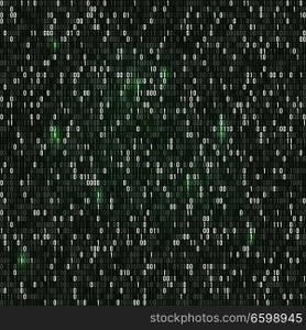 Binary code with numbers one and zero on dark background. Artificial intelligence. Big data. Smart system. Coding or hacker concept, digital technology background. Vector illustration. Binary code with numbers one and zero on dark background. Artificial intelligence. Big data. Smart system. Coding or hacker concept, digital technology background. Vector illustration.