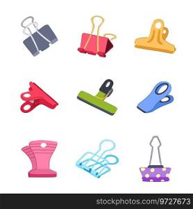 binder clip set cartoon. paper metal, work tool, statio≠ry object binder clip sign. isolated symbol vector illustration. binder clip set cartoon vector illustration