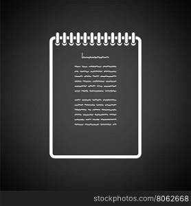 Binder notebook icon. Black background with white. Vector illustration.