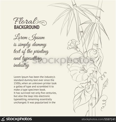 Bindweed flower and bamboo isolated on sepia. Vector illustration.