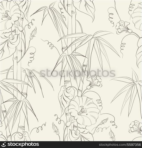 Bindweed flower and bamboo isolated over white. Vector illustration.