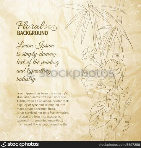 Bindweed flower and bamboo on paper. Vector illustration.