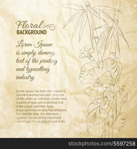 Bindweed flower and bamboo on paper. Vector illustration.
