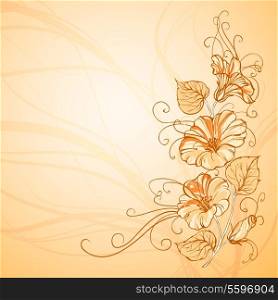 Bindweed on a orange background with empty space. Vector illustration, contains transparencies, gradients and effects.