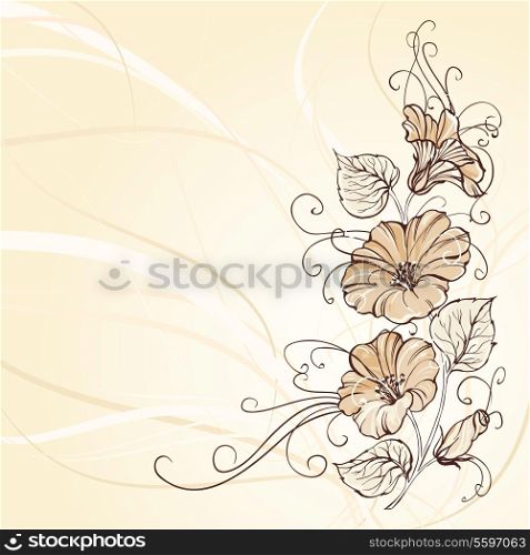 Bindweed on a sepia background with empty space. Vector illustration, contains transparencies, gradients and effects.