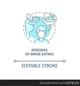 Binge eating turquoise concept icon. Uncontrolled consumption. Overeating abstract idea thin line illustration. Isolated outline drawing. Editable stroke. Roboto-Medium, Myriad Pro-Bold fonts used. Binge eating turquoise concept icon