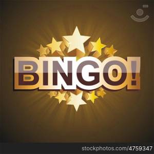 ""Bingo" banner with golden stars, vector illustration."