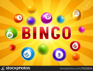 Bingo or lottery card with colored number balls. Background for gambling sport games.. Bingo or lottery card with colored number balls.