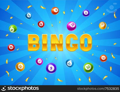 Bingo or lottery card with colored number balls. Background for gambling sport games.. Bingo or lottery card with colored number balls.