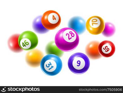Bingo or lottery colored number balls. Background for gambling sport games.. Bingo or lottery colored number balls.