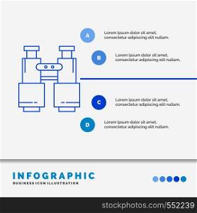 binoculars, find, search, explore, camping Infographics Template for Website and Presentation. Line Blue icon infographic style vector illustration. Vector EPS10 Abstract Template background