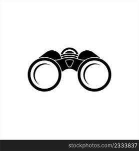 Binoculars Icon, Field Glasses, Side By Side And Aligned Two Telescopes For Viewing Distant Objects Vector Art Illustration