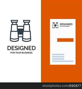 Binoculars, Search, Watch Grey Logo Design and Business Card Template
