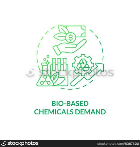 Bio based chemicals demand green gradient concept icon. Global market trend. Biotech industry growing idea thin line illustration. Isolated outline drawing. Myriad Pro-Bold font used. Bio based chemicals demand green gradient concept icon
