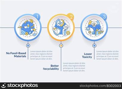 Bio based materials benefits circle infographic template. Data visualization with 3 steps. Editable timeline info chart. Workflow layout with line icons. Lato-Bold, Regular fonts used. Bio based materials benefits circle infographic template