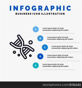 Bio, Dna, Genetics, Technology Line icon with 5 steps presentation infographics Background