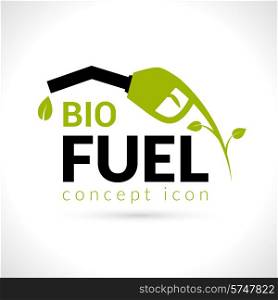 Bio fuel concept with petroleum pump with green leaf flat vector illustration