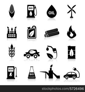 Bio fuel eco battery and energy icons black set isolated vector illustration