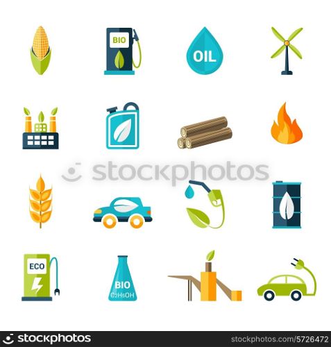 Bio fuel solar and wind electricity industry icons set isolated vector illustration
