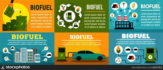 Bio fuel station banner set. Flat illustration of bio fuel station vector banner set for web design. Bio fuel station banner set, flat style