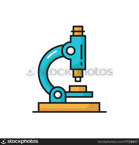 Bio microscope research equipment isolated color line icon. Vector biotechnology microbiology optic medical science instrument to investigate bacteria. Optical microscope magnification lab search tool. Microscope isolated research equipment color icon